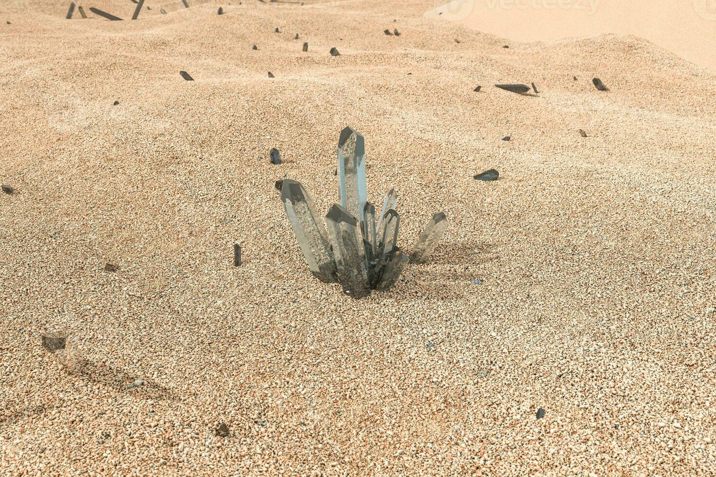 A cluster of magic crystal gather together in the desert, 3d rendering. photo