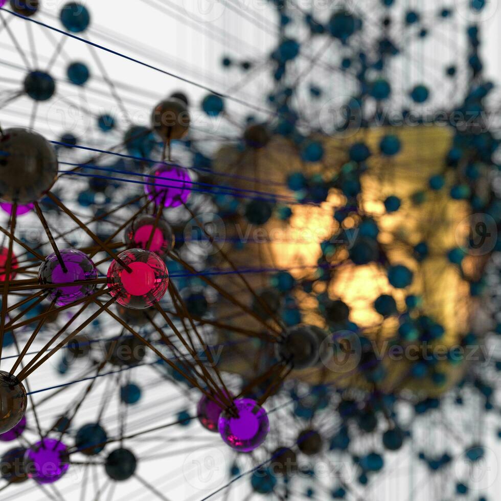 Transparent cube and technical connection, 3d rendering photo