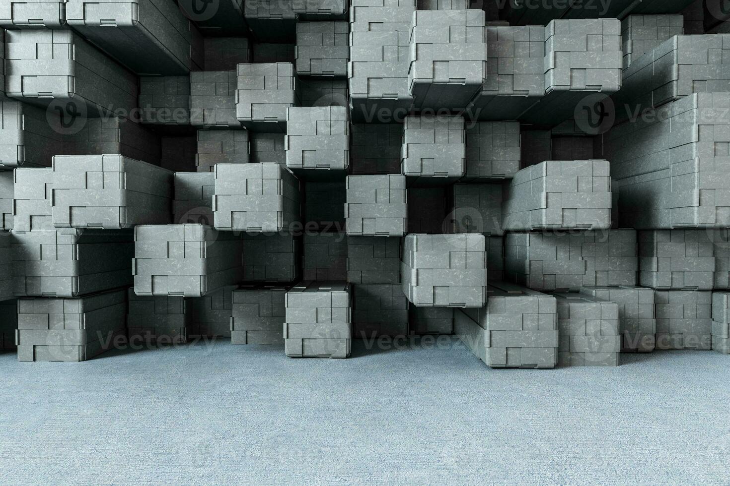 3d rendering, creative cubes wall with floor photo