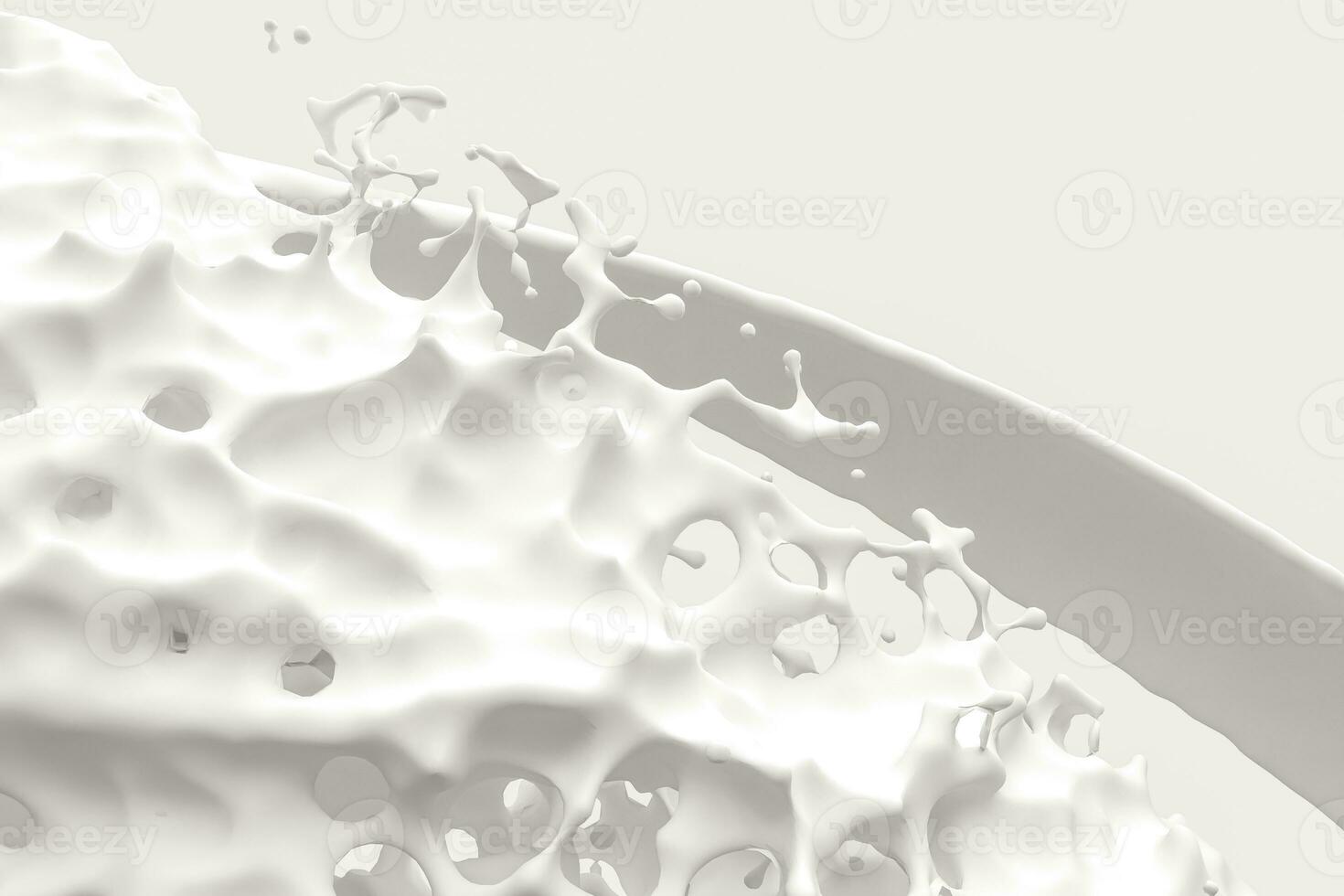 Purity splashing milk with creative shapes, 3d rendering. photo