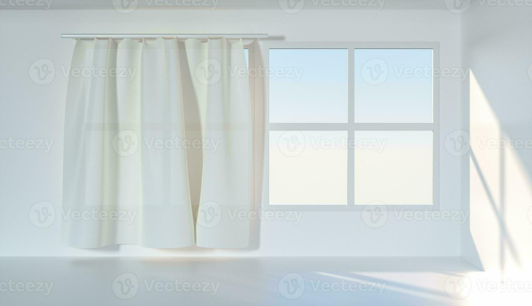 An empty room with sunshine come through the curtain, 3d rendering. photo
