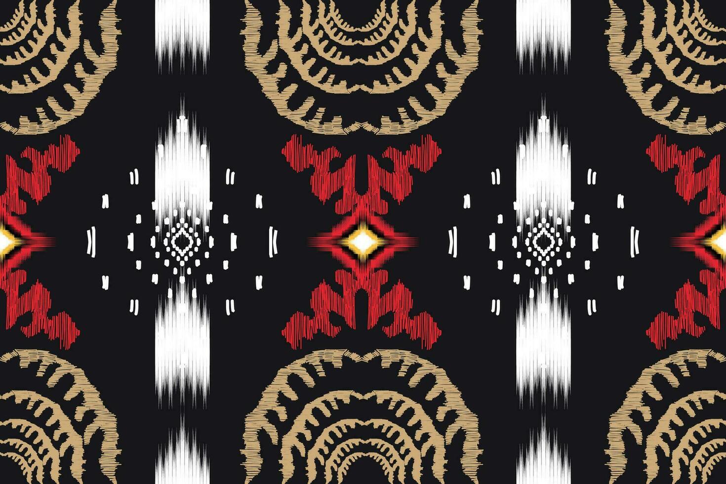 Ikat floral paisley embroidery on black background.geometric ethnic oriental pattern traditional.Aztec style abstract vector illustration.design for