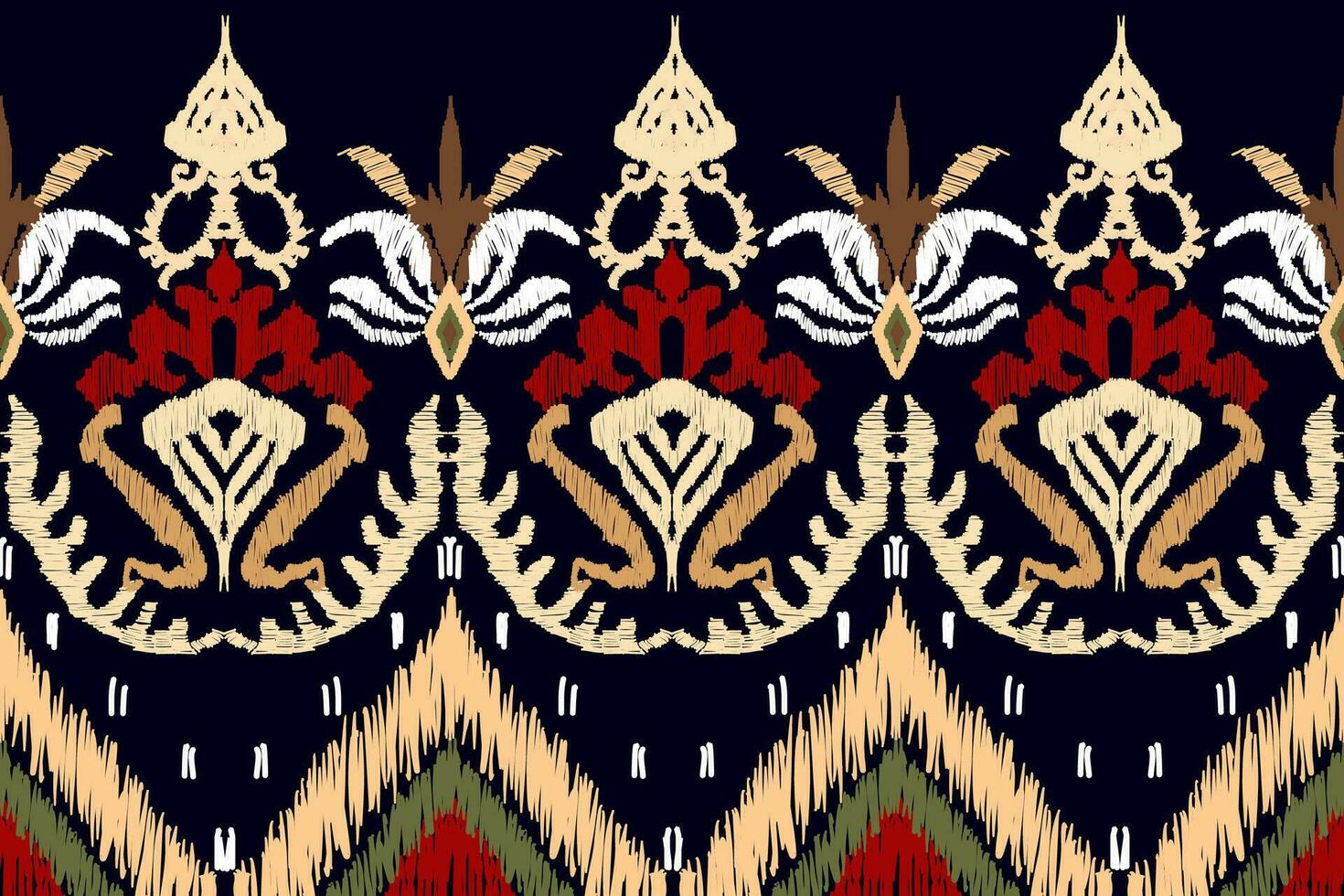 Ikat floral paisley embroidery on black background.geometric ethnic oriental pattern traditional.Aztec style abstract vector illustration.design for