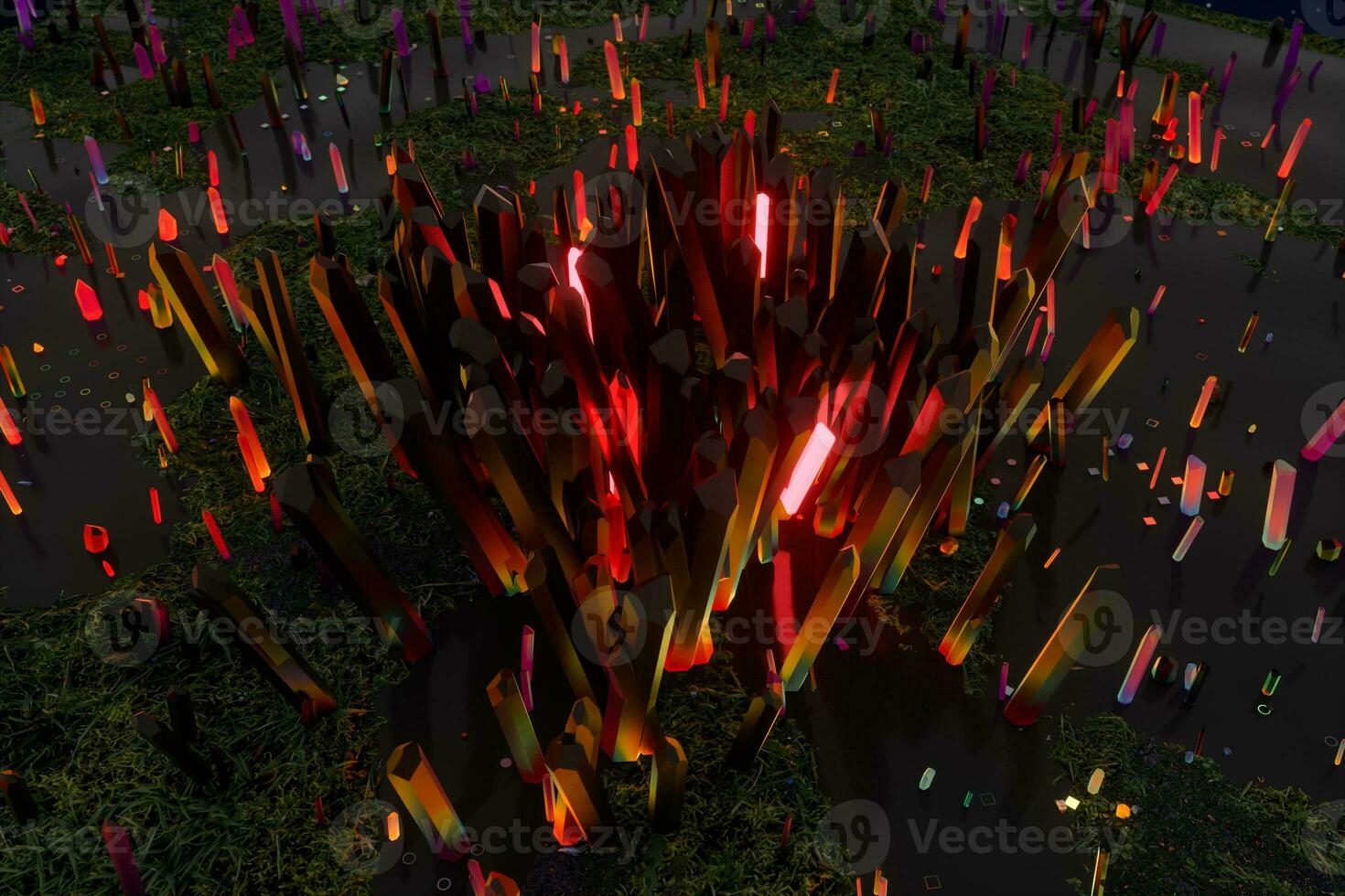 A cluster of precision-cut magic crystal, science fiction and magic theme, 3d rendering. photo