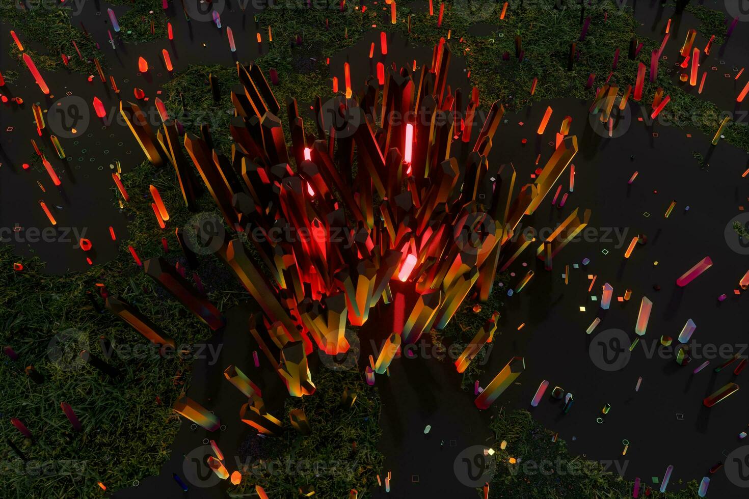 A cluster of precision-cut magic crystal, science fiction and magic theme, 3d rendering. photo