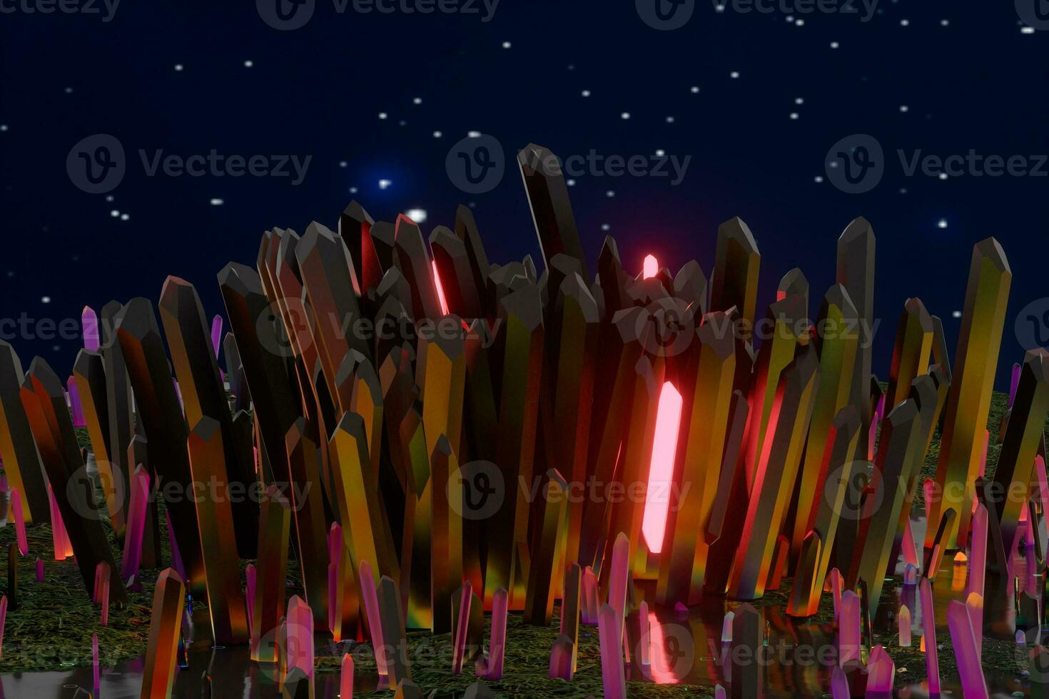 A cluster of precision-cut magic crystal, science fiction and magic theme, 3d rendering. photo