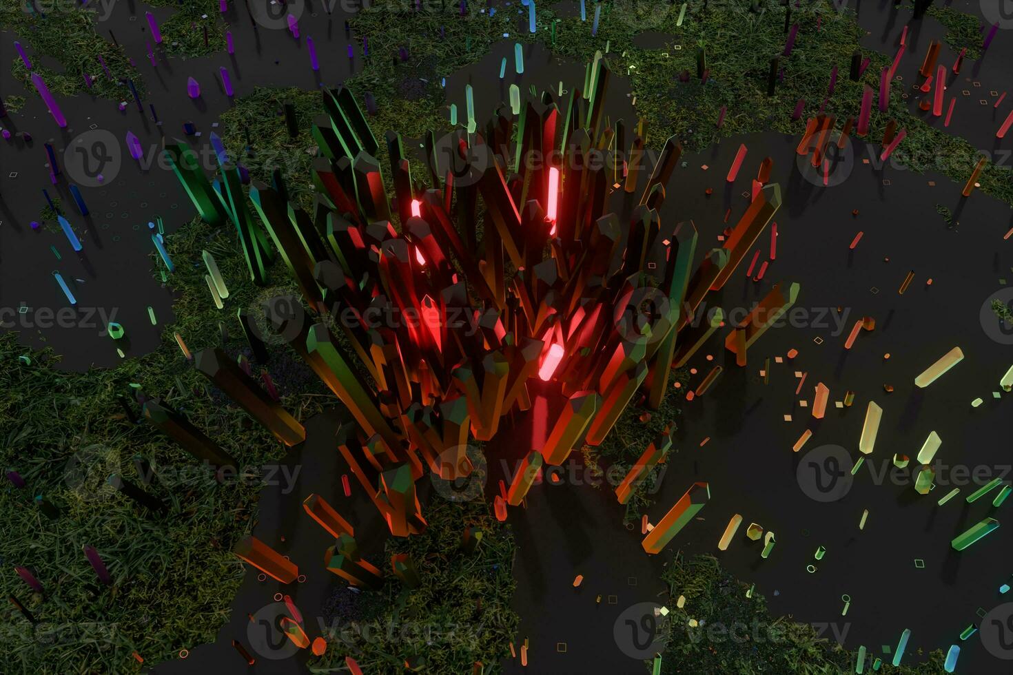 A cluster of precision-cut magic crystal, science fiction and magic theme, 3d rendering. photo