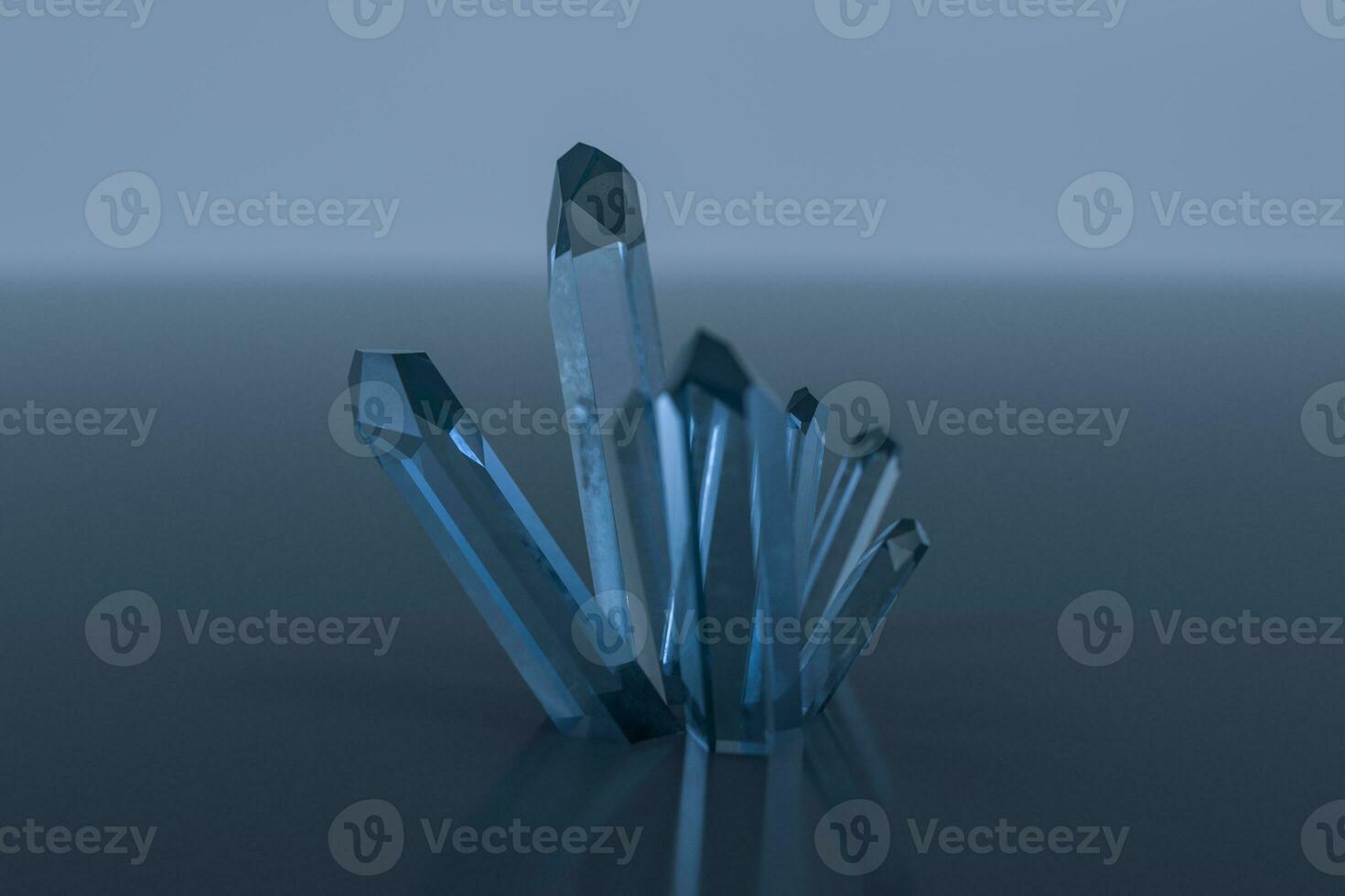 A cluster of blue magic crystal gather together, 3d rendering. photo