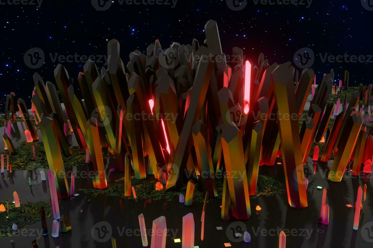 A cluster of precision-cut magic crystal, science fiction and magic theme, 3d rendering. photo