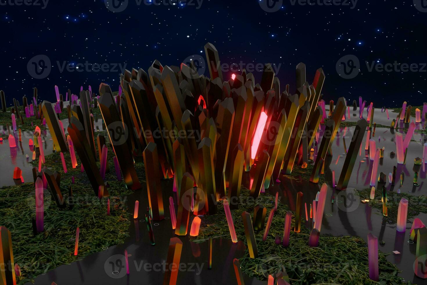 A cluster of precision-cut magic crystal, science fiction and magic theme, 3d rendering. photo