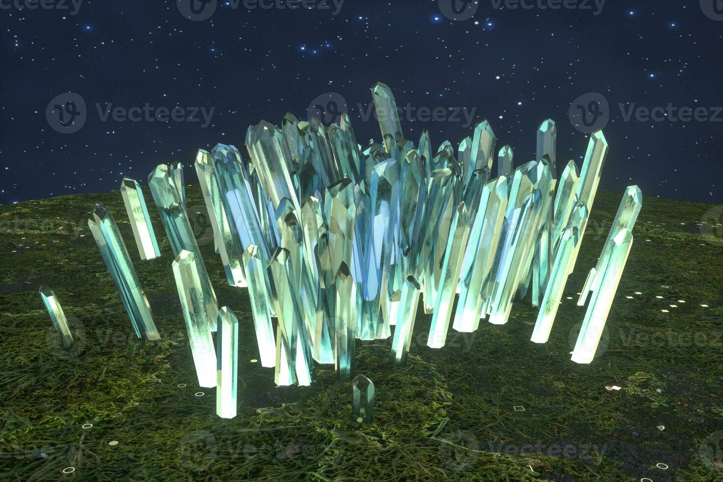 A cluster of precision-cut magic crystal, science fiction and magic theme, 3d rendering. photo