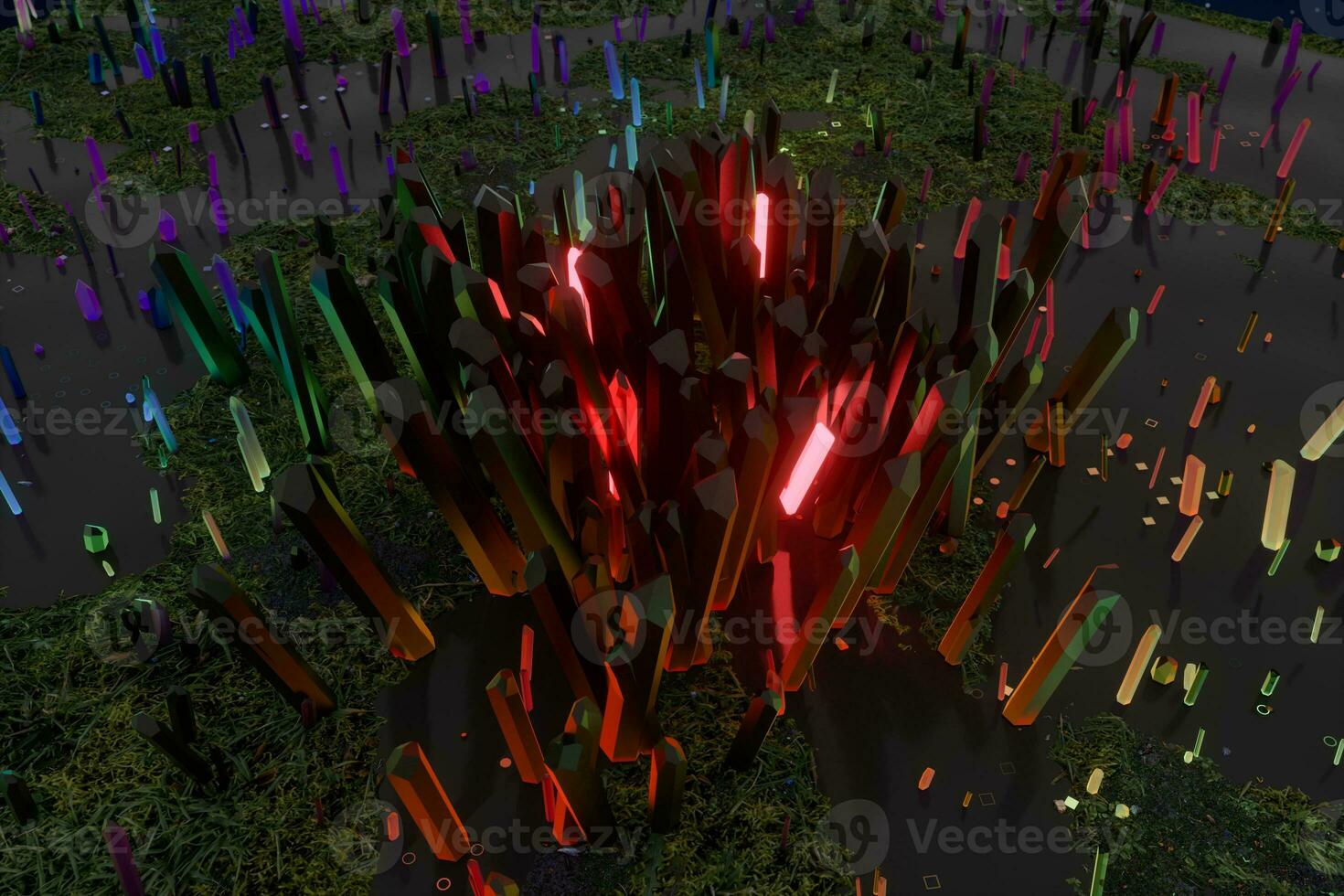 A cluster of precision-cut magic crystal, science fiction and magic theme, 3d rendering. photo