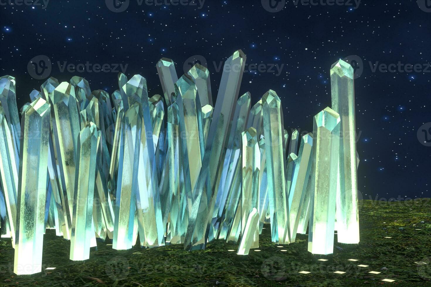 A cluster of precision-cut magic crystal, science fiction and magic theme, 3d rendering. photo