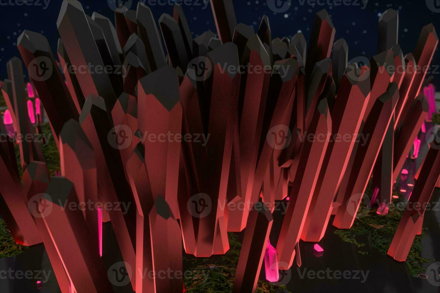 A cluster of precision-cut magic crystal, science fiction and magic theme, 3d rendering. photo