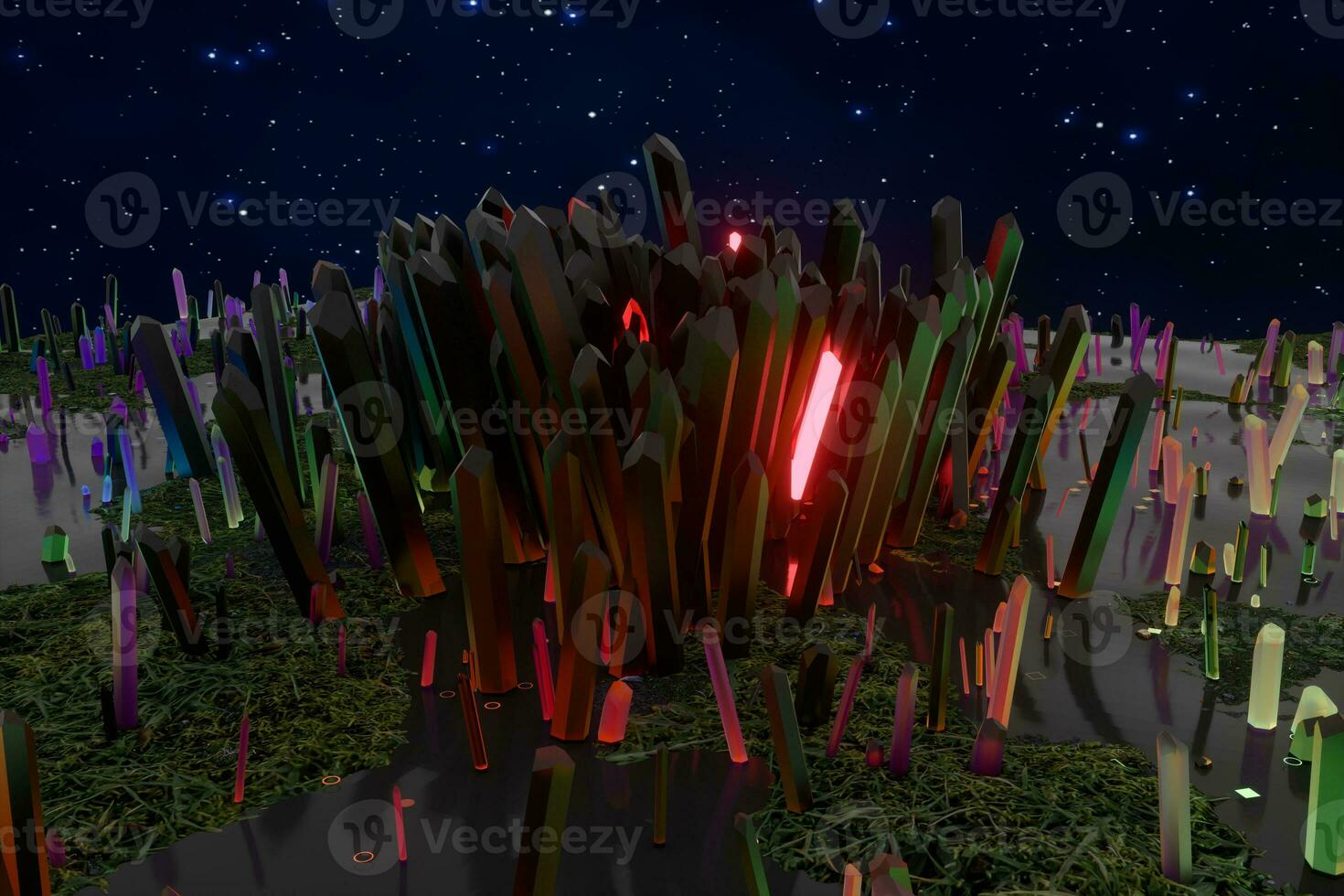 A cluster of precision-cut magic crystal, science fiction and magic theme, 3d rendering. photo