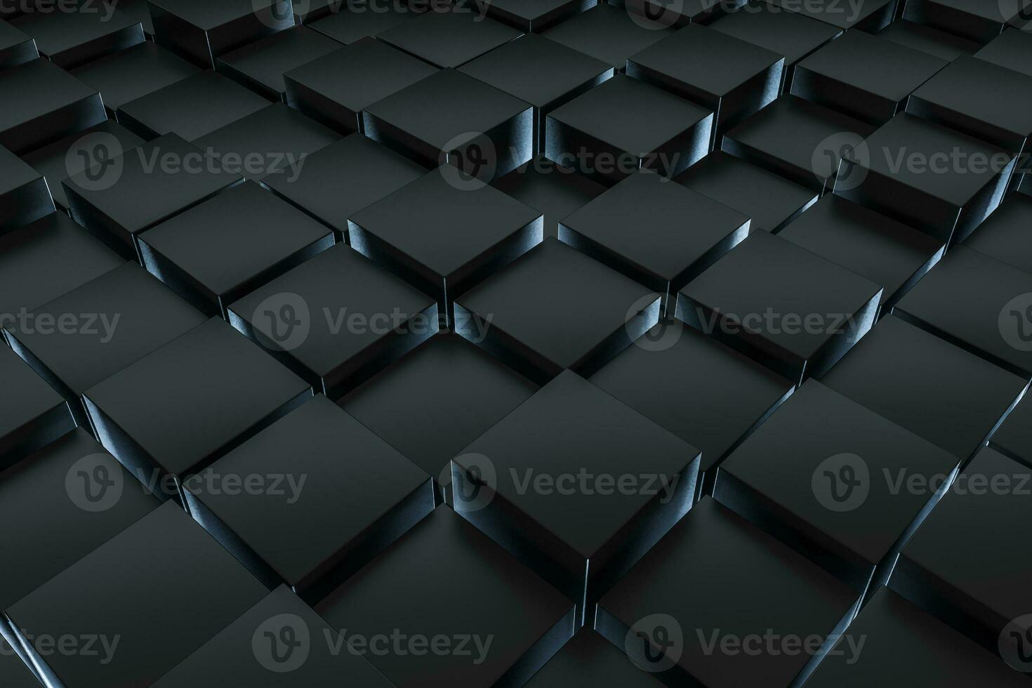 3d rendering, dark background, cube bricks with light effect. Computer digital background. photo