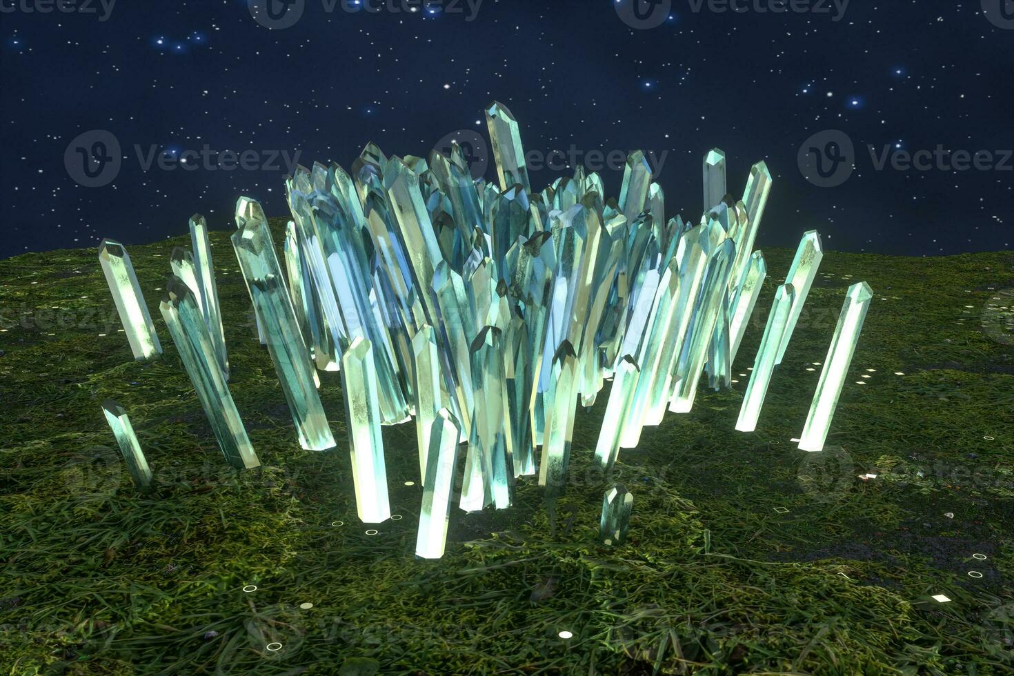 A cluster of precision-cut magic crystal, science fiction and magic theme, 3d rendering. photo