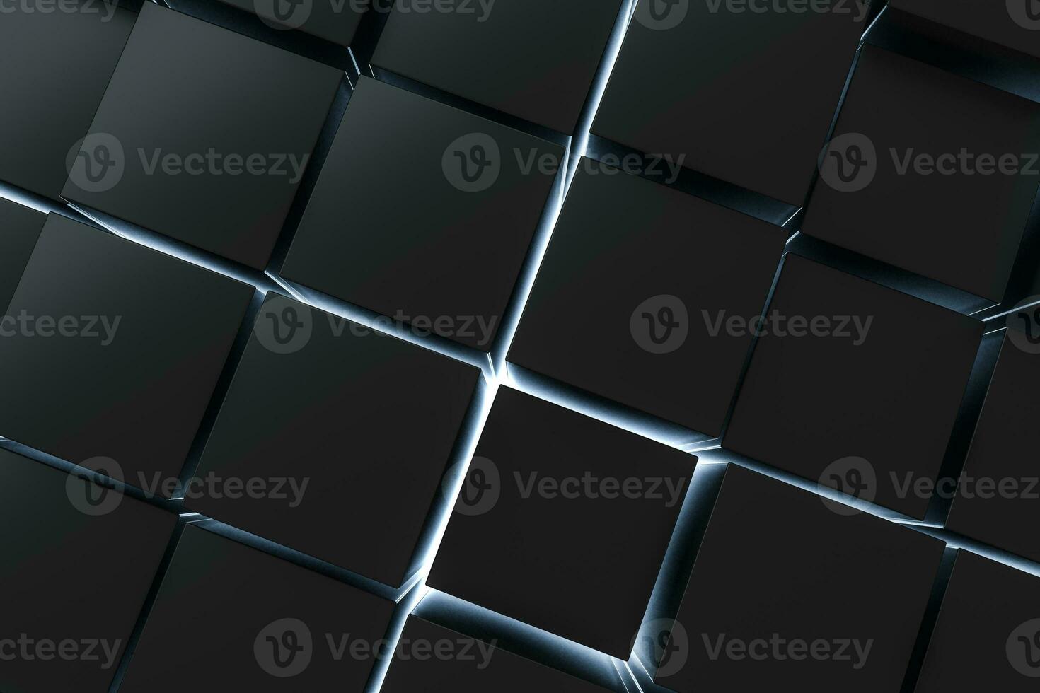3d rendering, dark background, cube bricks with light effect. Computer digital background. photo