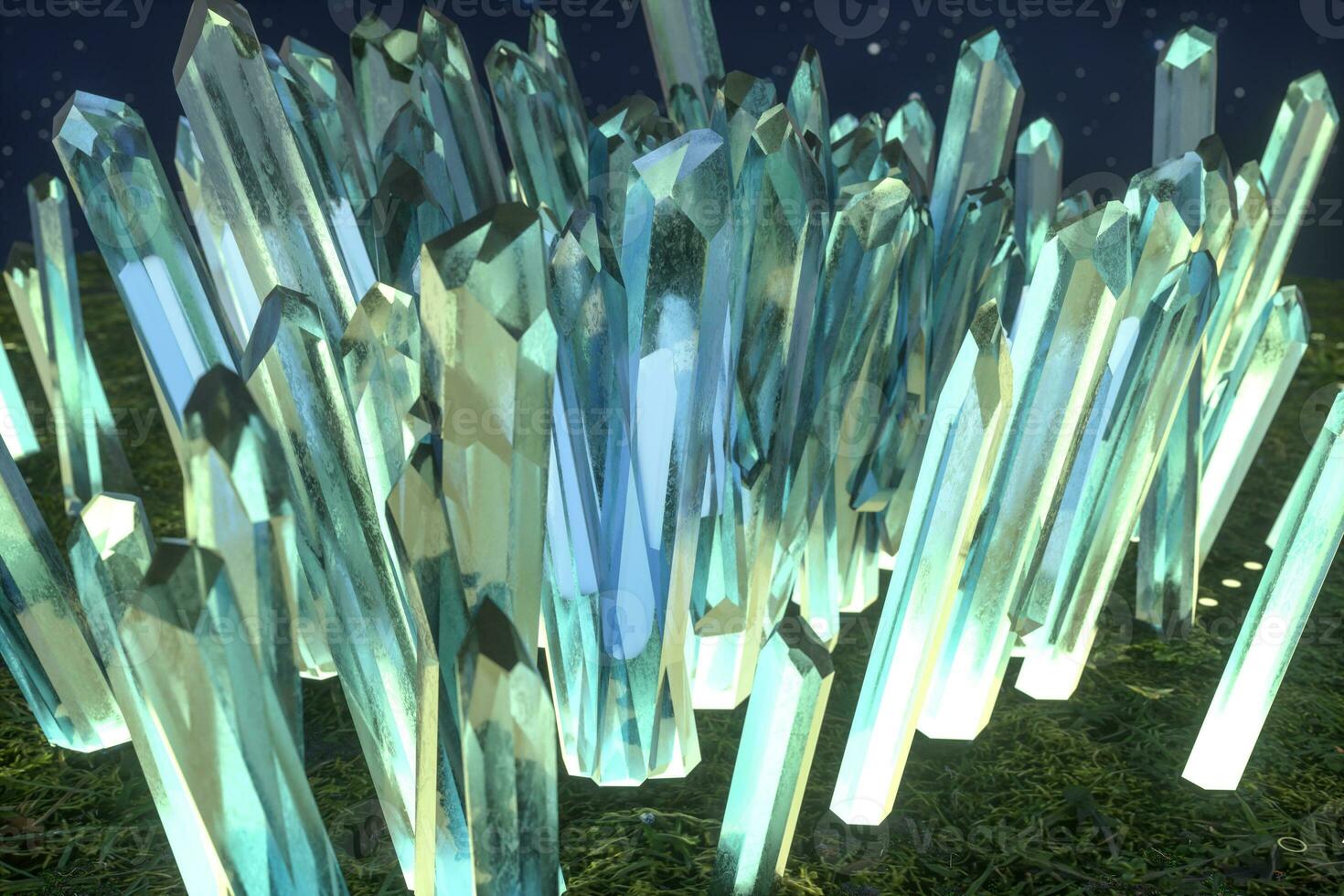 A cluster of precision-cut magic crystal, science fiction and magic theme, 3d rendering. photo