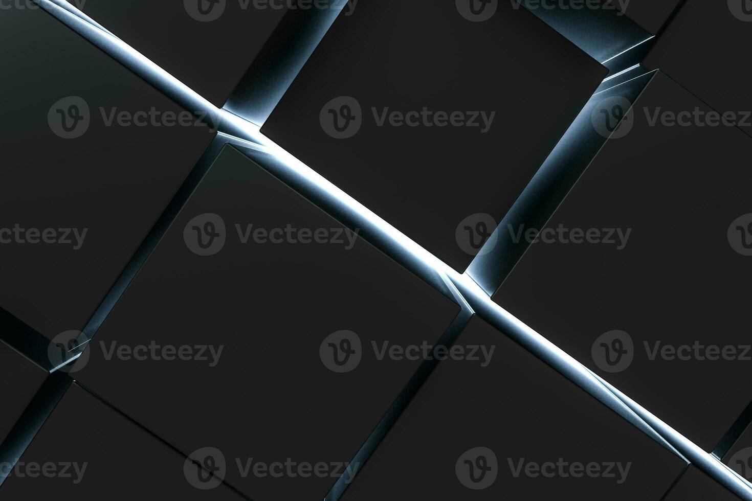 3d rendering, dark background, cube bricks with light effect. Computer digital background. photo
