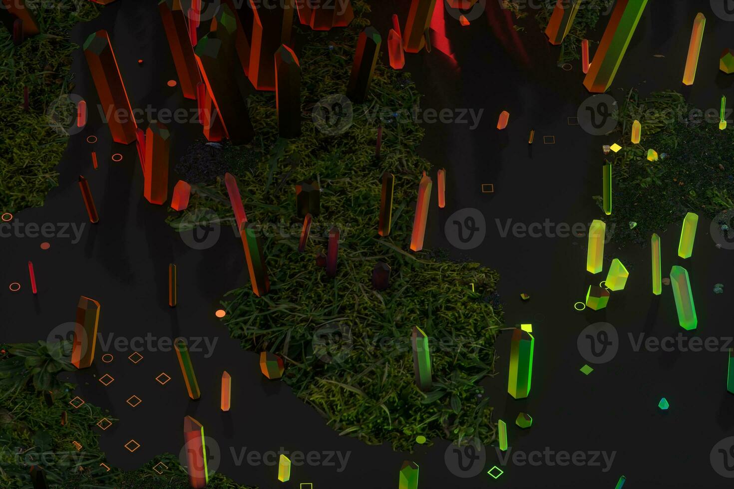 A cluster of precision-cut magic crystal, science fiction and magic theme, 3d rendering. photo