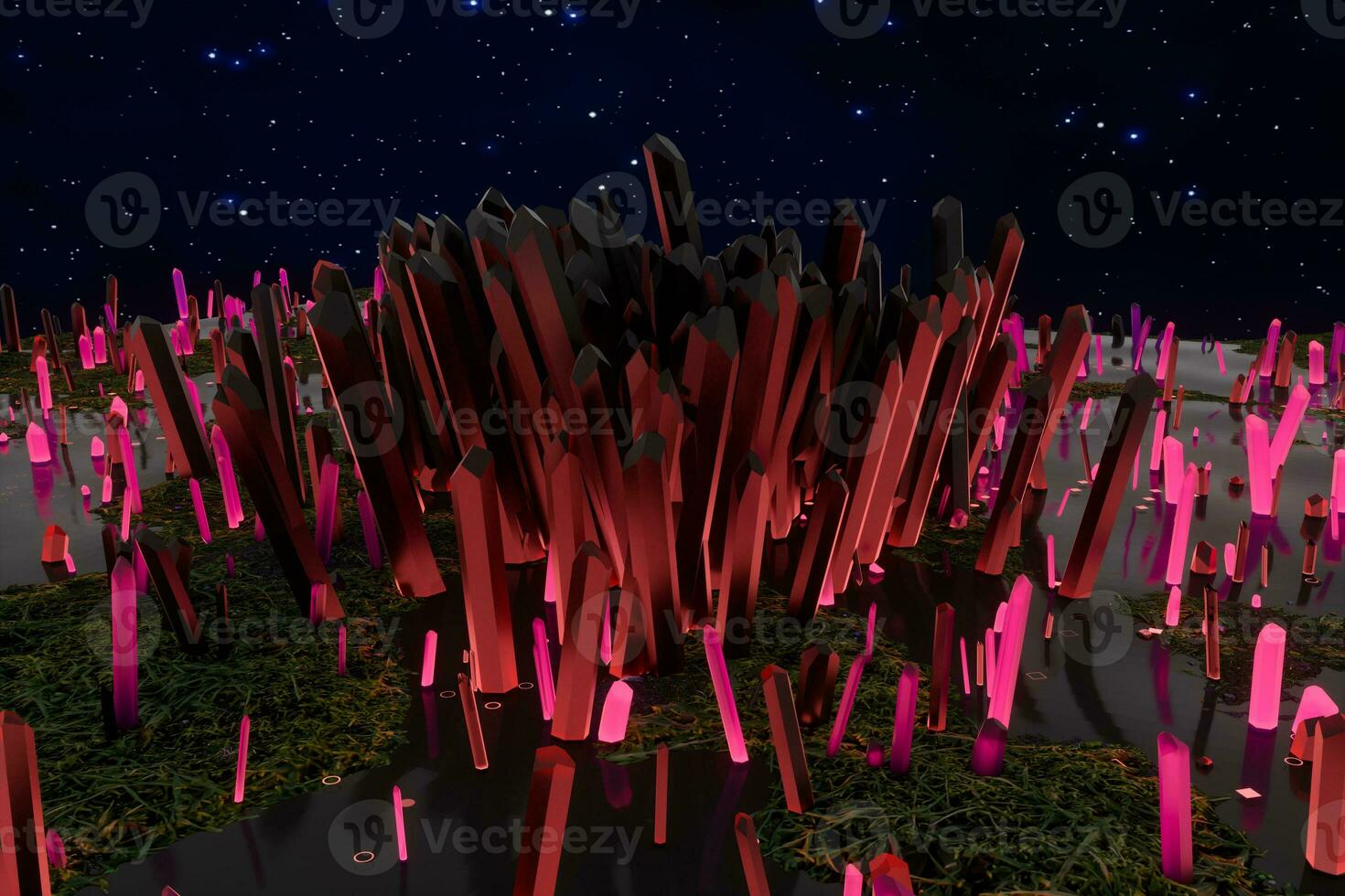 A cluster of precision-cut magic crystal, science fiction and magic theme, 3d rendering. photo