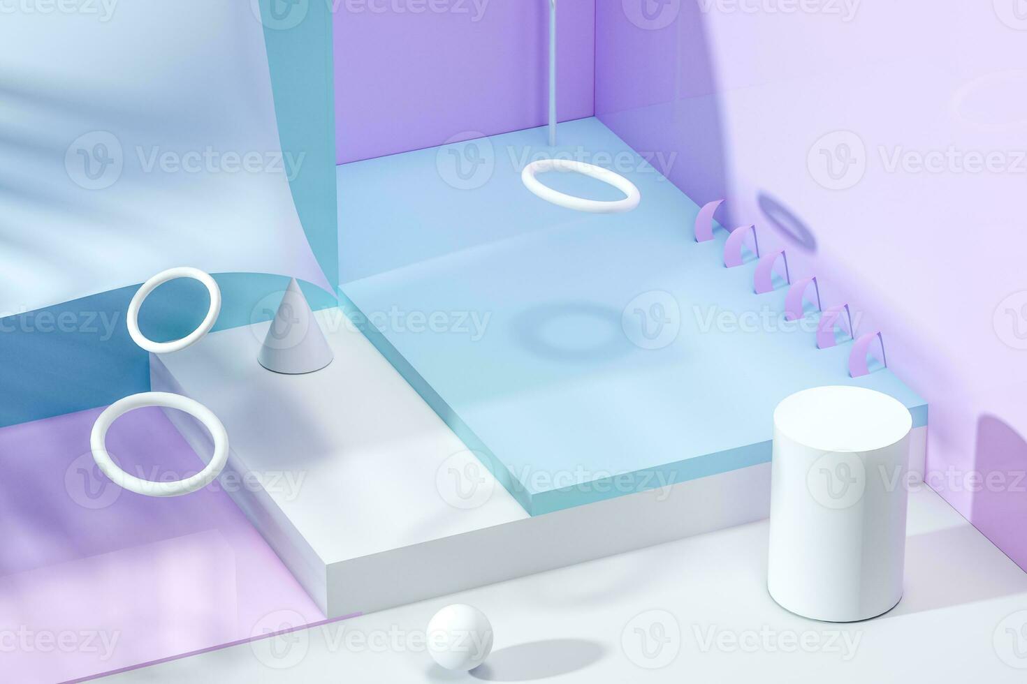 3d rendering, relaxing tint color room with creative shapes. photo