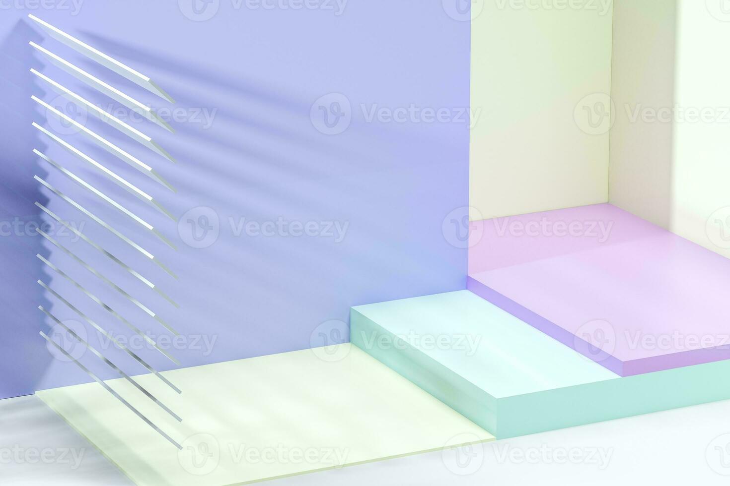 3d rendering, relaxing tint color room with creative shapes. photo