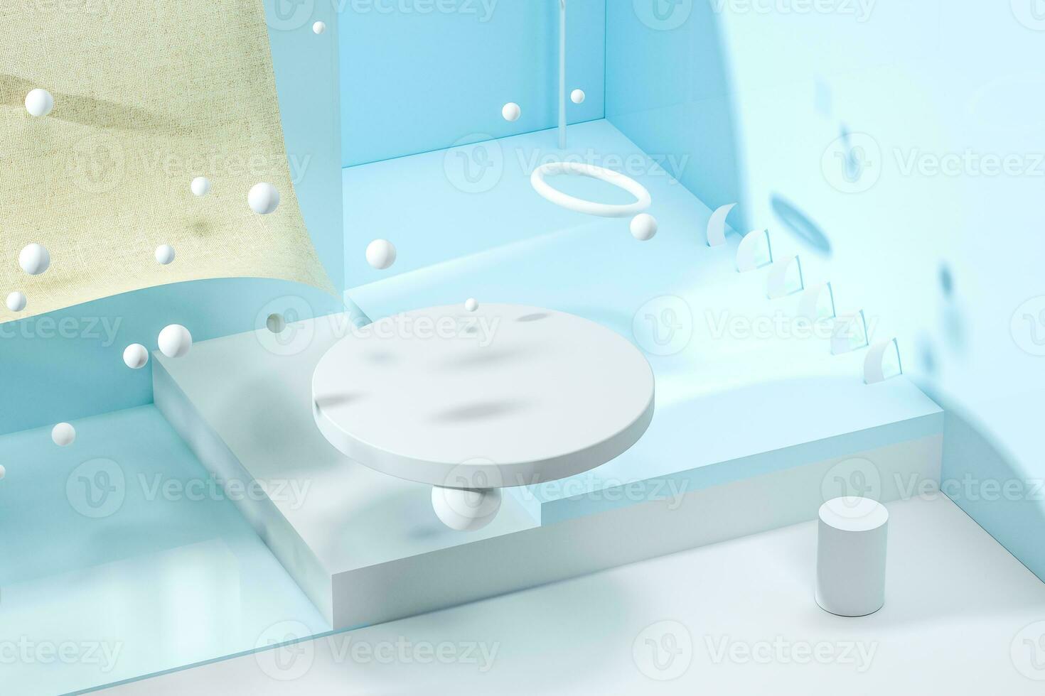 3d rendering, relaxing tint color room with creative shapes. photo