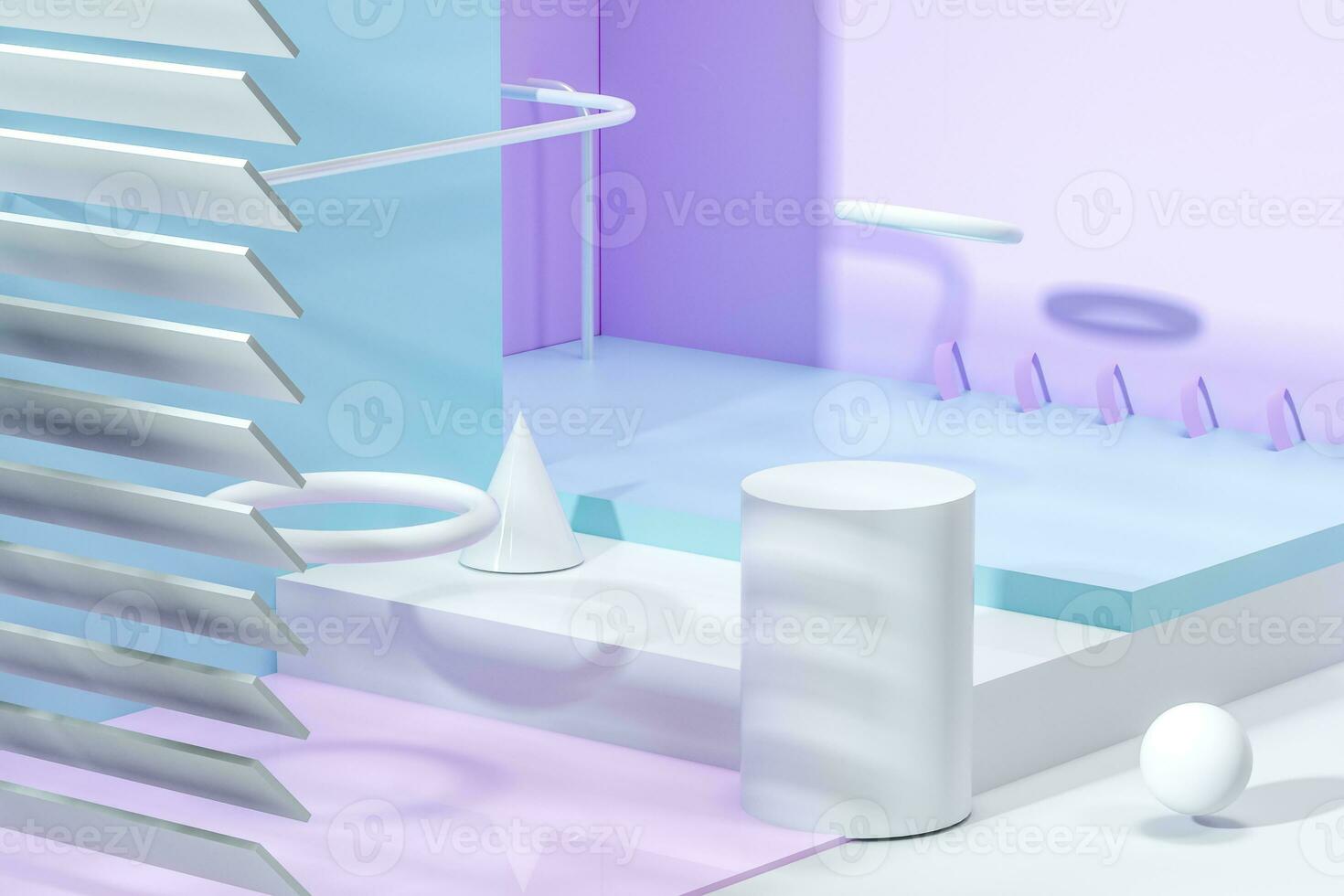 3d rendering, relaxing tint color room with creative shapes. photo