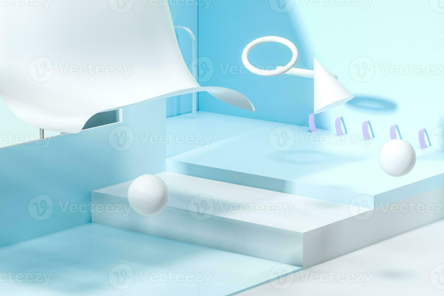 3d rendering, relaxing tint color room with creative shapes. photo