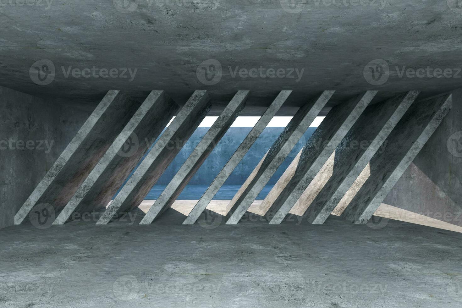 3d rendering, concrete room with creative construction. photo