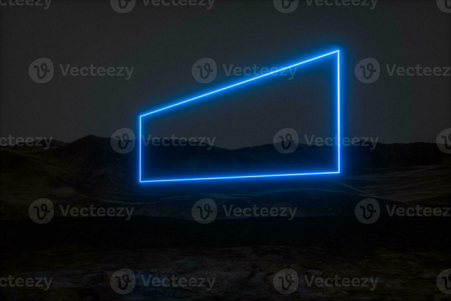 colorful glowing lines with dark mountain background, 3d rendering photo