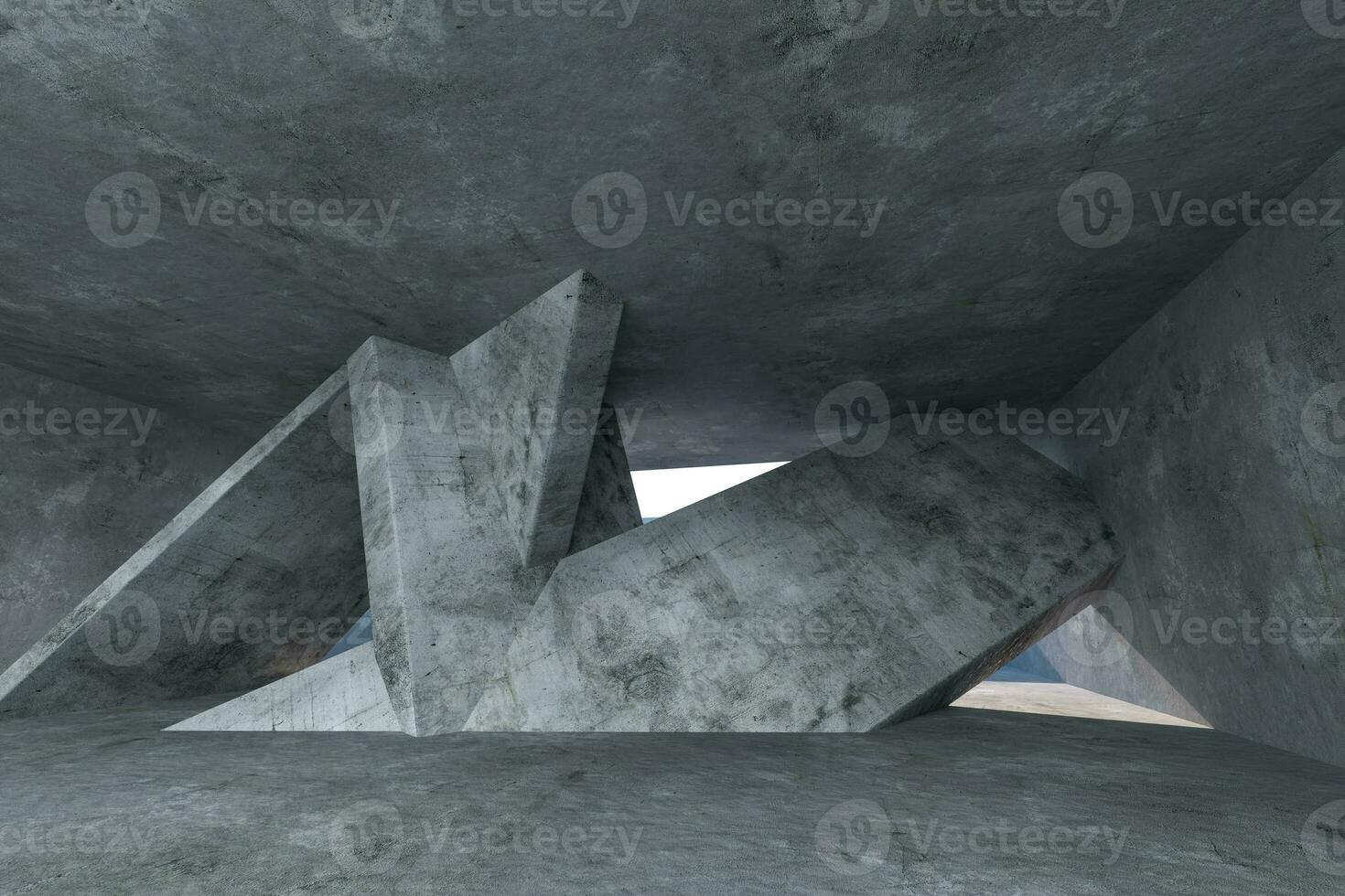 3d rendering, concrete room with creative construction. photo