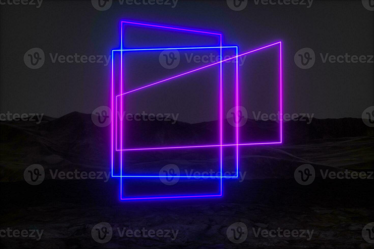 colorful glowing lines with dark mountain background, 3d rendering photo