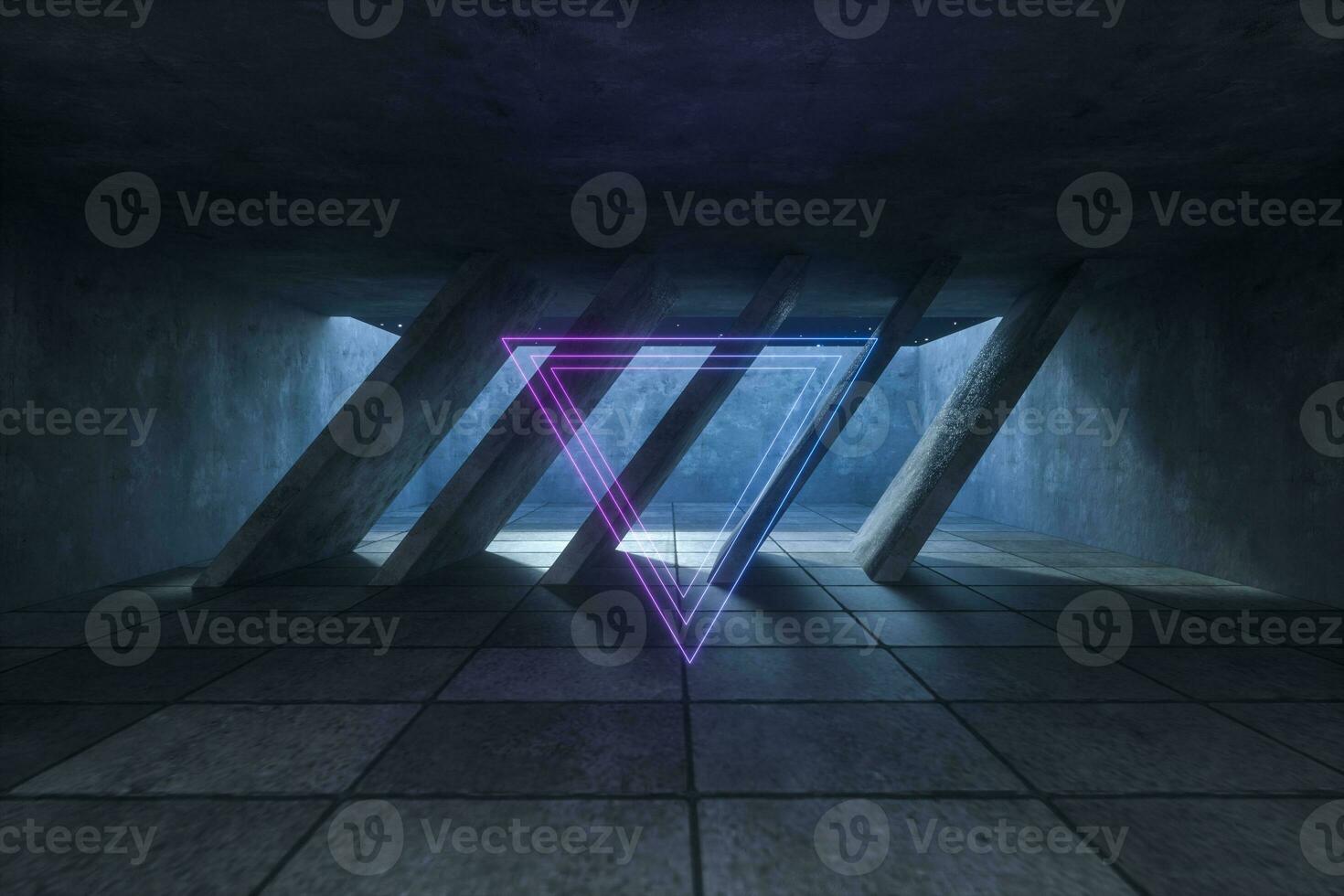 3d rendering, glowing magic lines in abandoned room, dark background photo