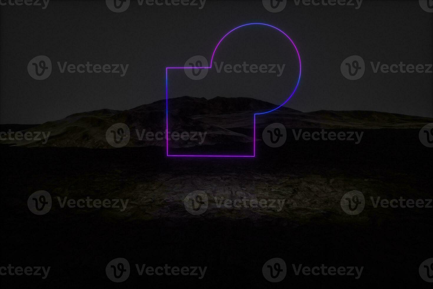 colorful glowing lines with dark mountain background, 3d rendering photo