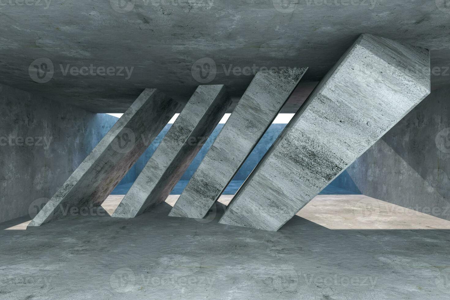 3d rendering, concrete room with creative construction. photo