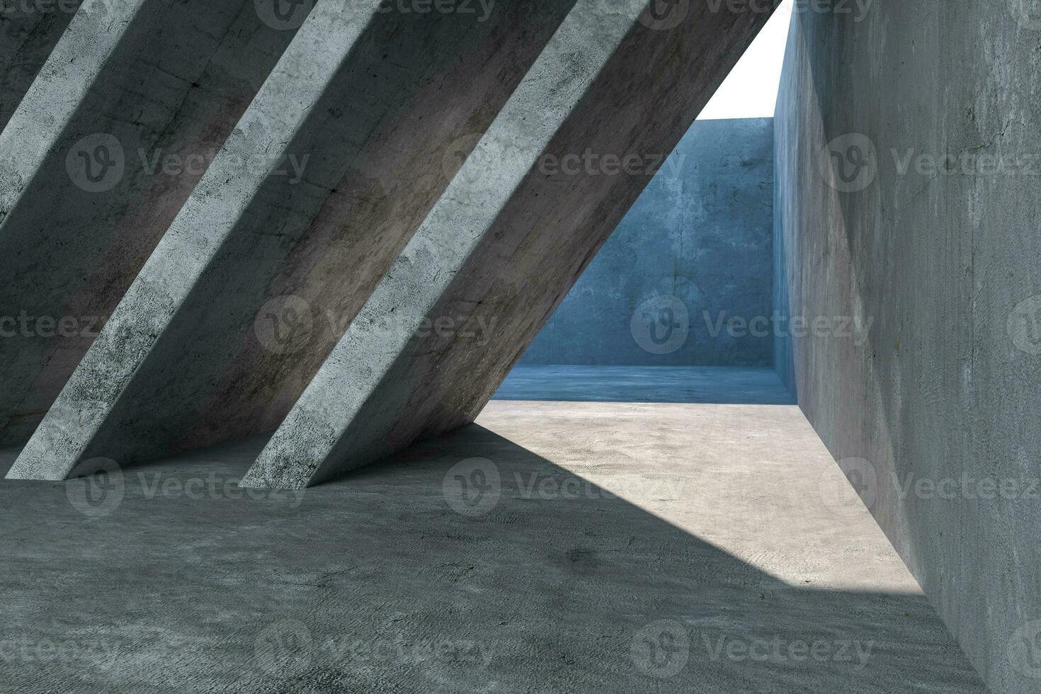 3d rendering, concrete room with creative construction. photo