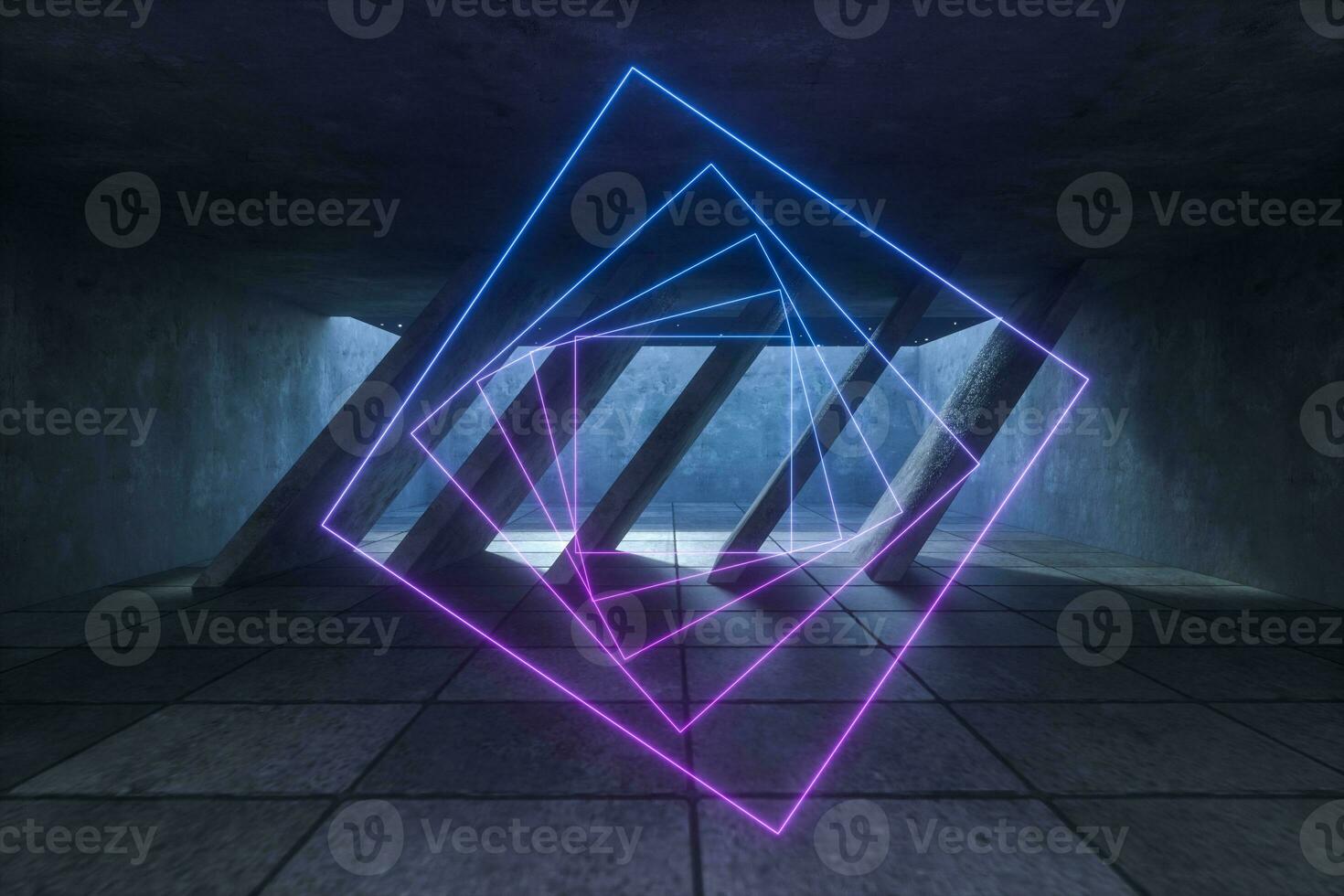 3d rendering, glowing magic lines in abandoned room, dark background photo