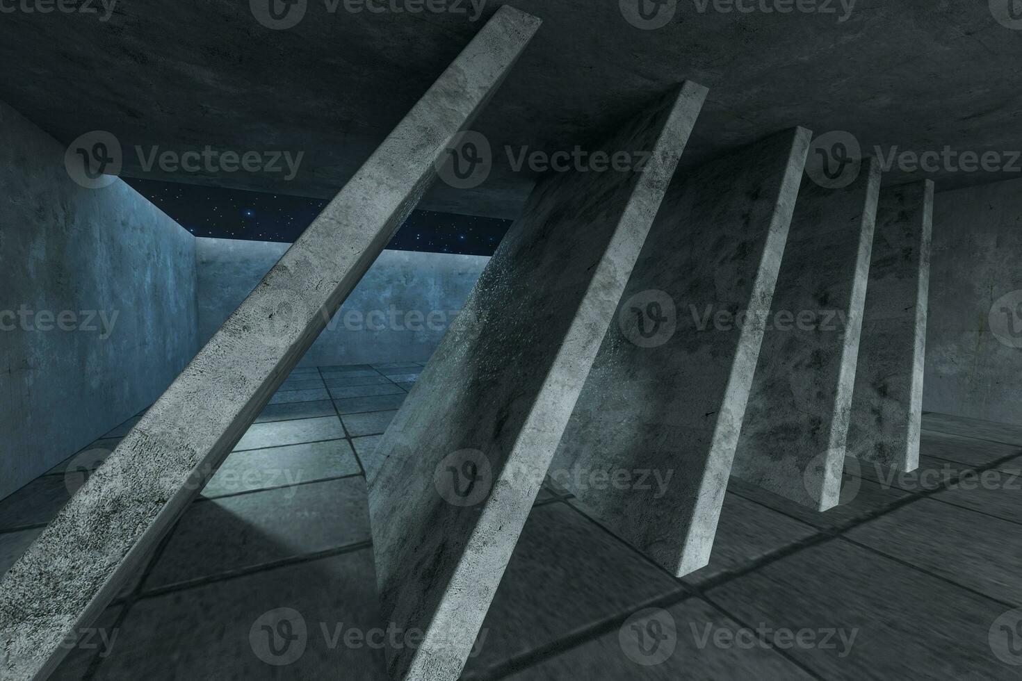 3d rendering, concrete room with creative construction. photo