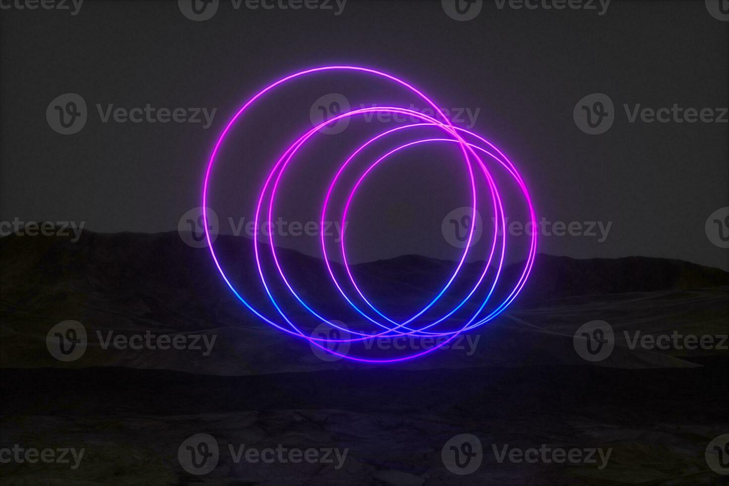 colorful glowing lines with dark mountain background, 3d rendering photo