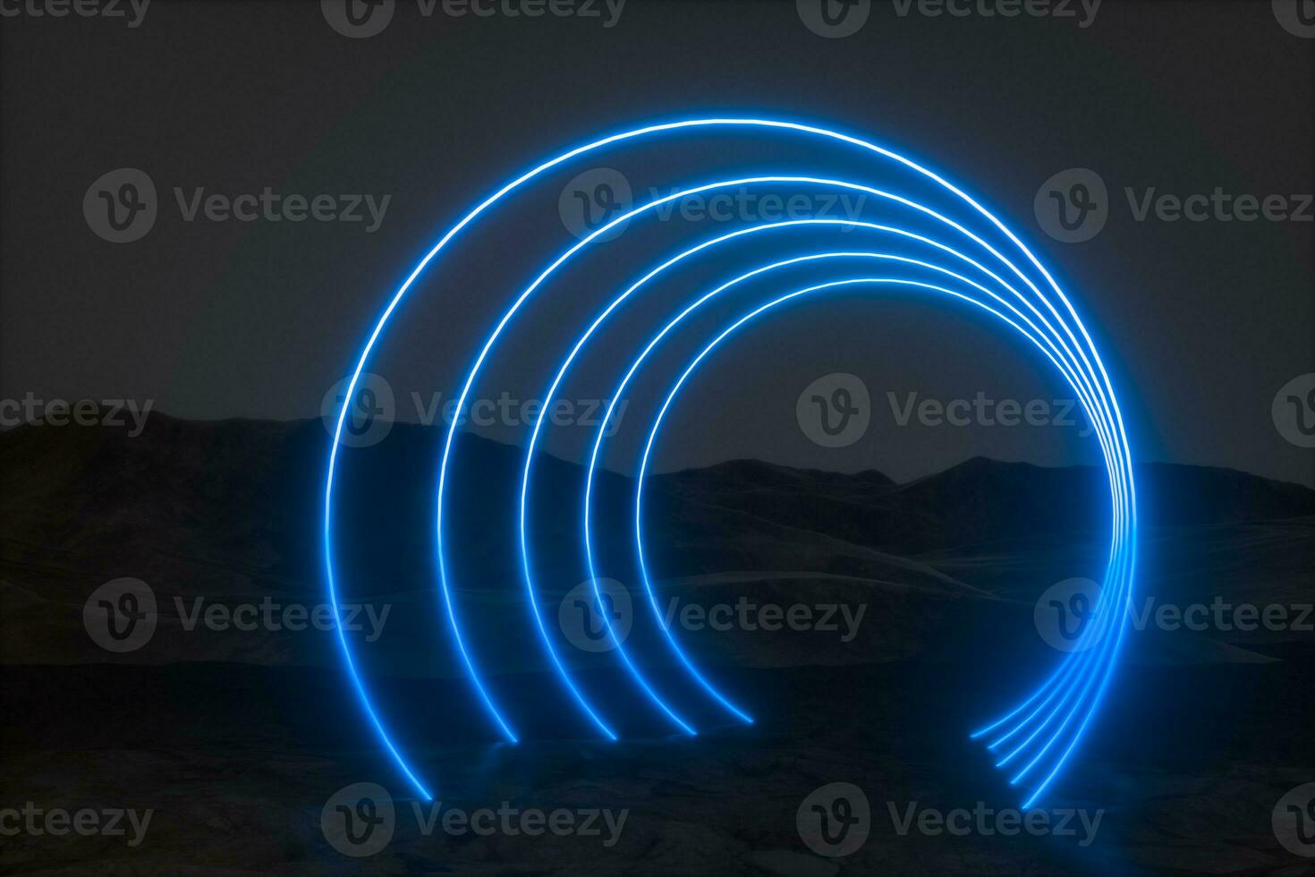colorful glowing lines with dark mountain background, 3d rendering photo