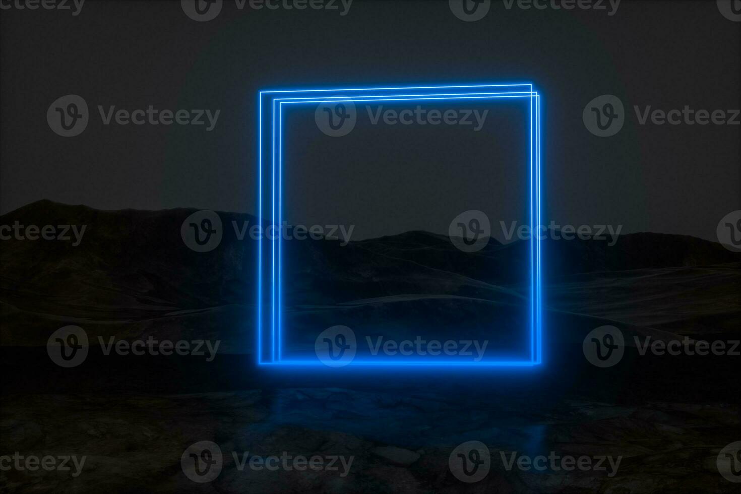 colorful glowing lines with dark mountain background, 3d rendering photo