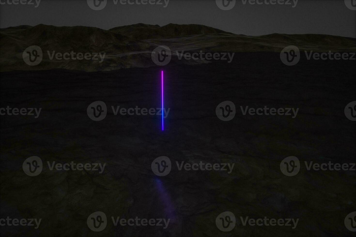colorful glowing lines with dark mountain background, 3d rendering photo