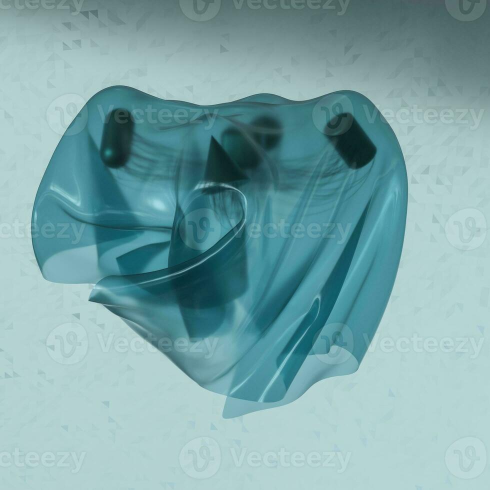 Abstract fabric shapes with dark background, 3d rendering. photo