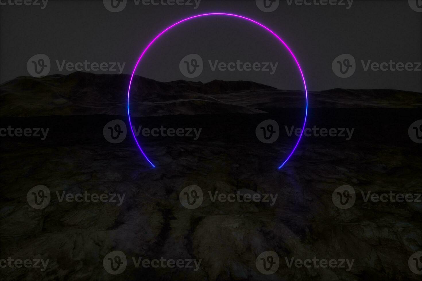 colorful glowing lines with dark mountain background, 3d rendering photo