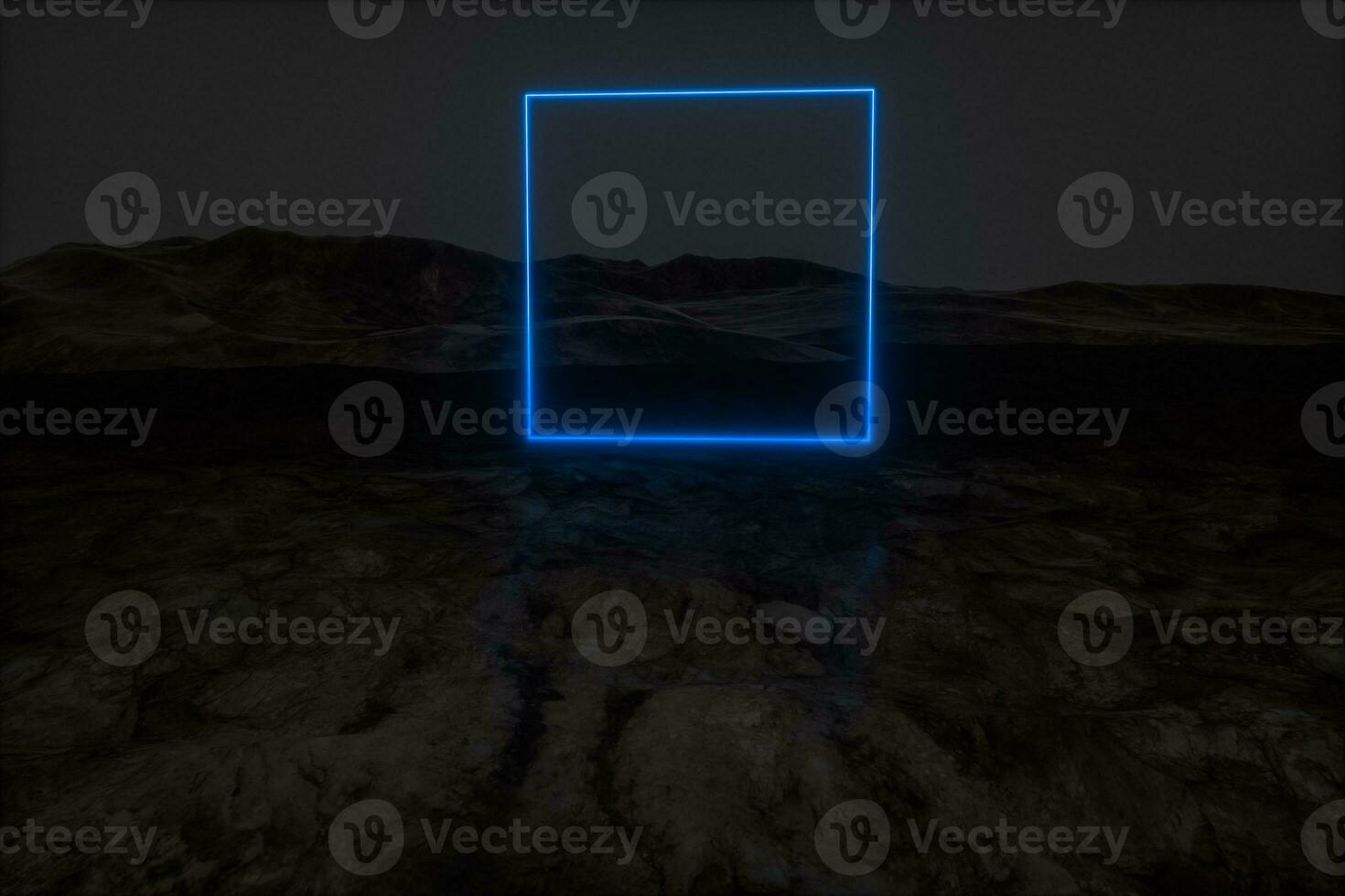 colorful glowing lines with dark mountain background, 3d rendering photo