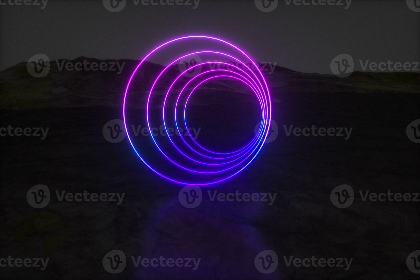 colorful glowing lines with dark mountain background, 3d rendering photo