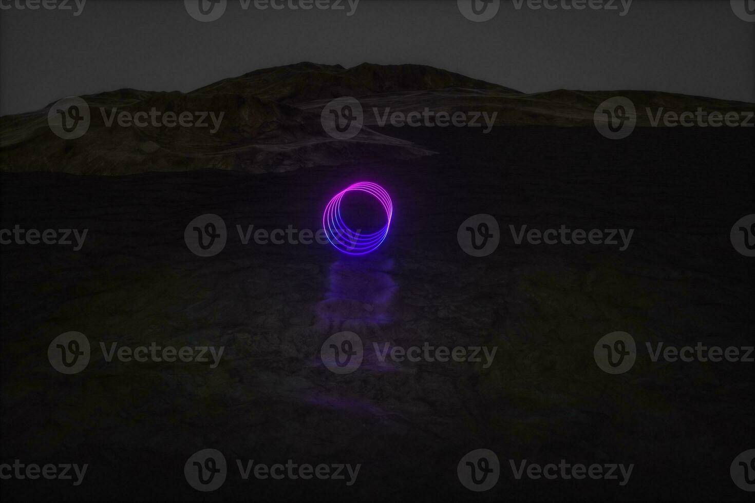 colorful glowing lines with dark mountain background, 3d rendering photo